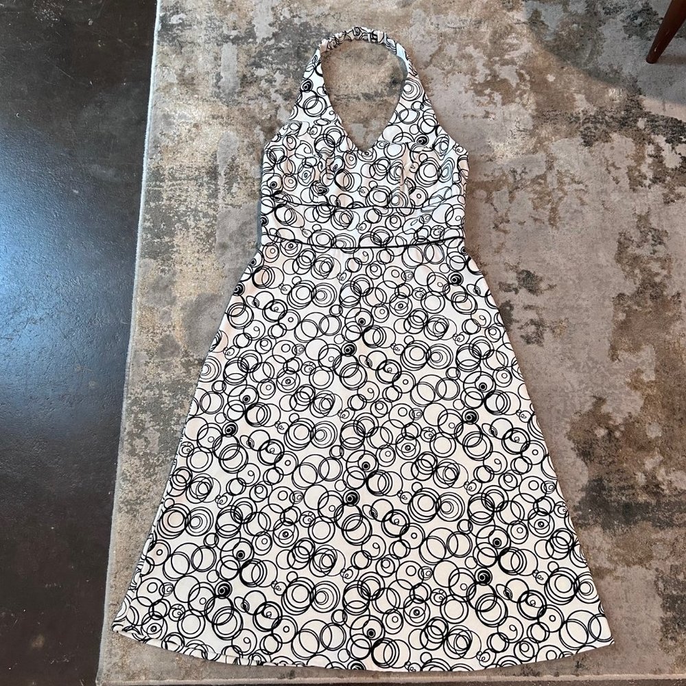 AB Studio Black & White Circle Print Halter Dress Size 6